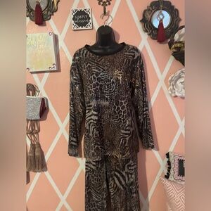 Amaiti Sequin Animal Print Top and Pants Set